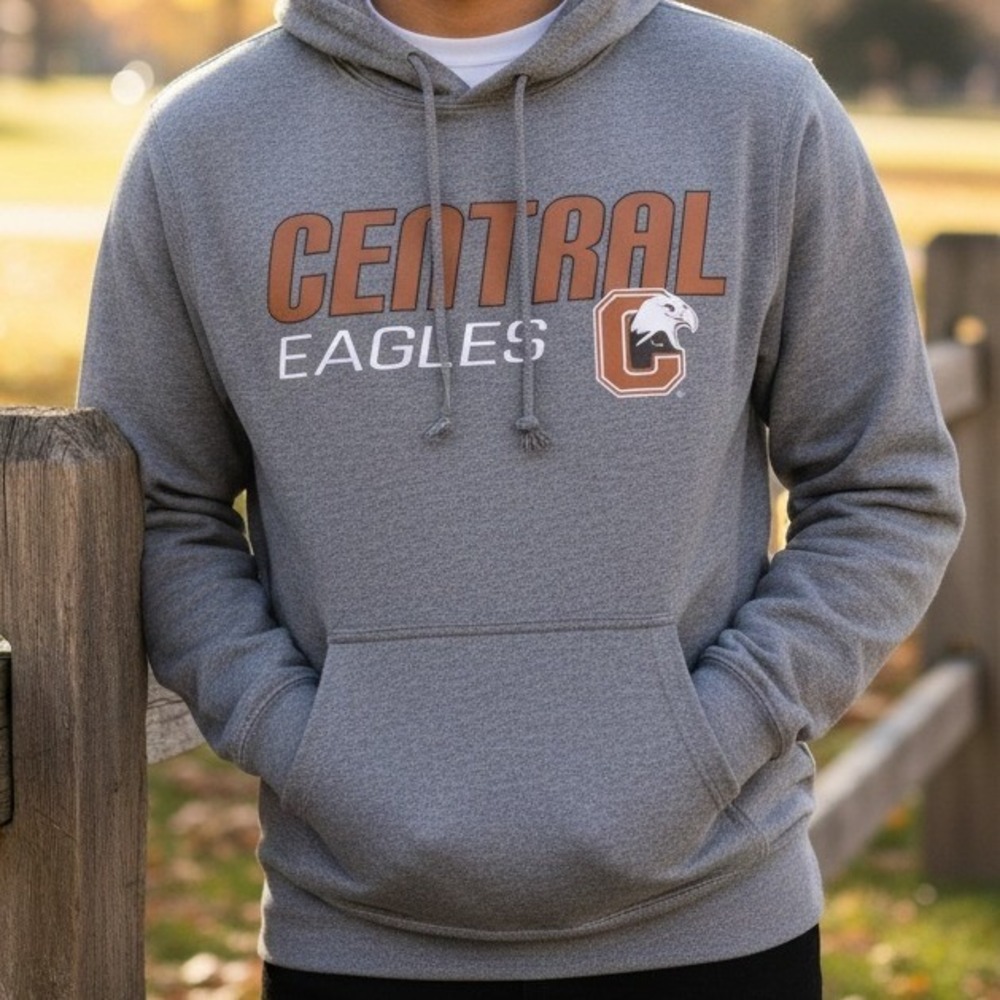 Omaha Central Eagles PEL Athletic Men Grey Hoodie Pullover Sweatshirt Size L‎